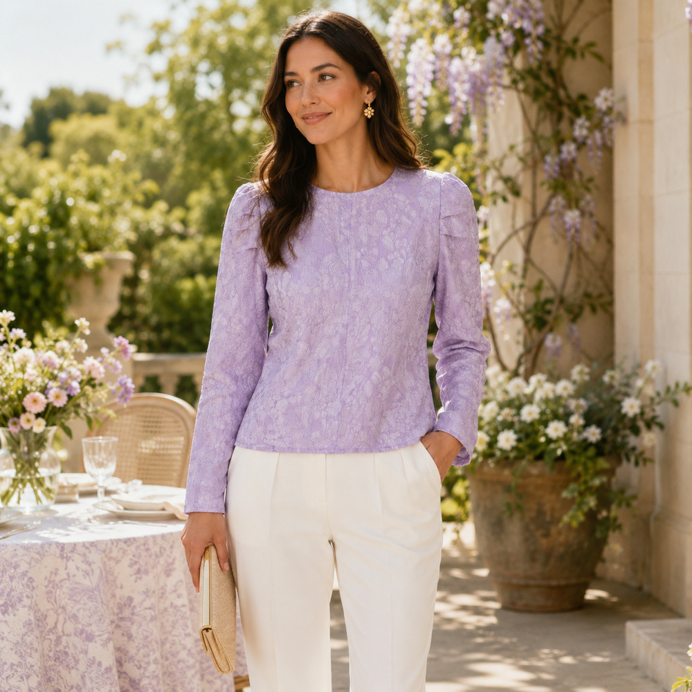 Marie Oliver Ingrid Top Orchid Petal Textured Jacquard Lavender Blouse S NWT